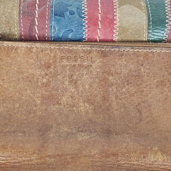 Vintage Fossil Genuine Leather Trifold Wallet Patchwork‎ Womens, 7"Lx 4.25"H - Picture 9 of 14